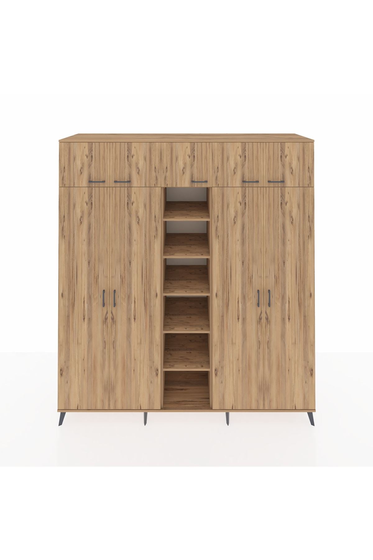 Kronos Dolap 18 Raflı 9 Kapaklı 220x59x243 Çam-Çam/Çam