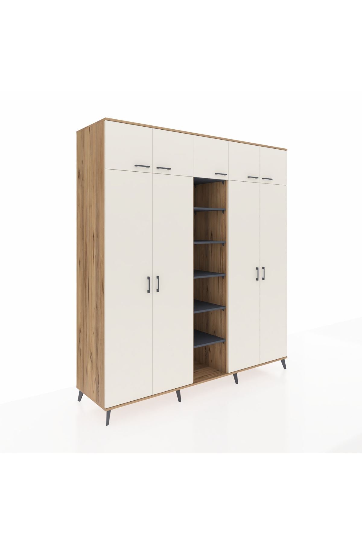 Kronos Dolap 18 Raflı 9 Kapaklı 220x59x243 Çam-Aytaşı/Antrasit