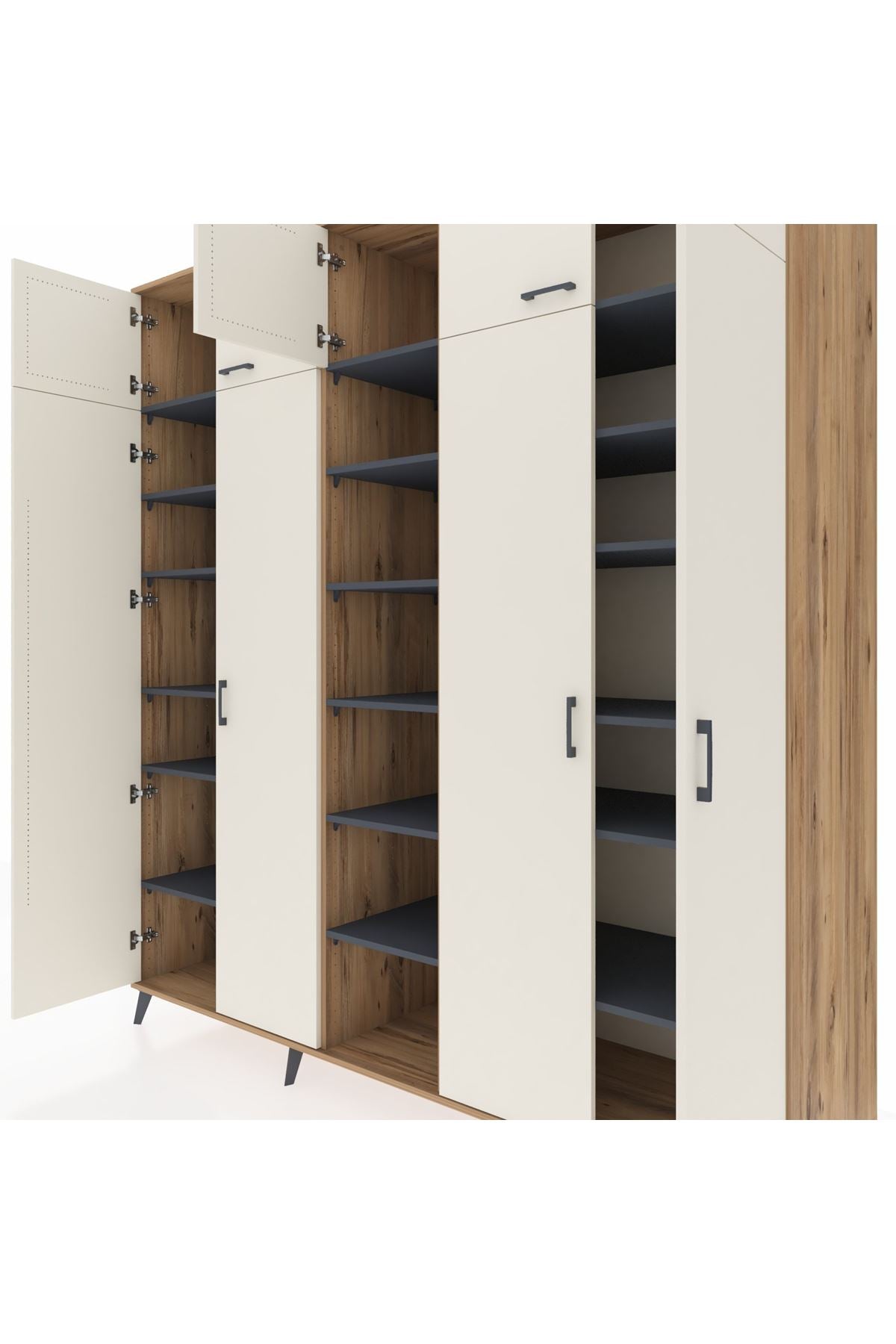 Kronos Dolap 18 Raflı 9 Kapaklı 220x59x243 Çam-Aytaşı/Antrasit