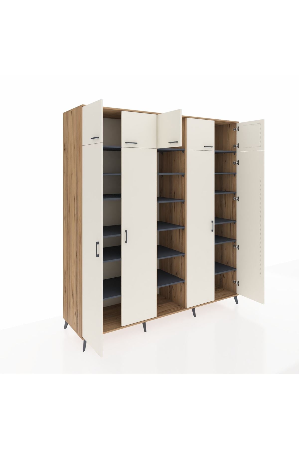 Kronos Dolap 18 Raflı 9 Kapaklı 220x59x243 Çam-Aytaşı/Antrasit