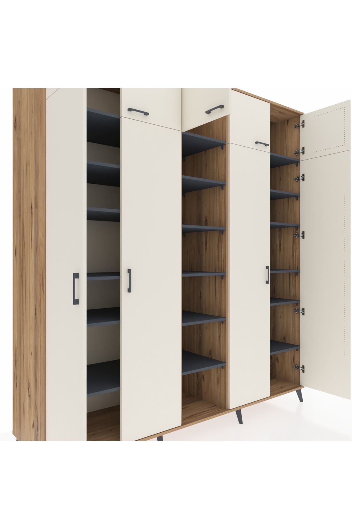 Kronos Dolap 18 Raflı 9 Kapaklı 220x59x243 Çam-Aytaşı/Antrasit