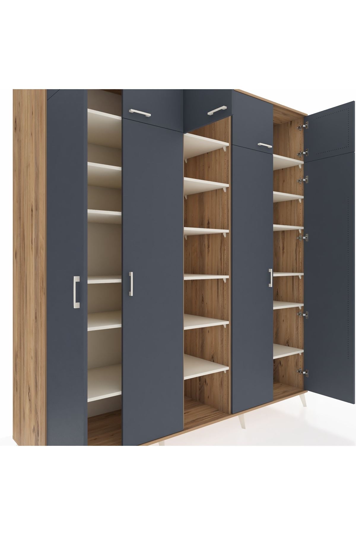 Kronos Dolap 18 Raflı 9 Kapaklı 220x59x243 Çam-Antrasit/Aytaşı