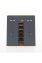 Kronos Dolap 18 Raflı 9 Kapaklı 220x59x243 Çam-Antrasit/Antrasit