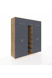 Kronos Dolap 18 Raflı 9 Kapaklı 220x59x243 Çam-Antrasit/Antrasit