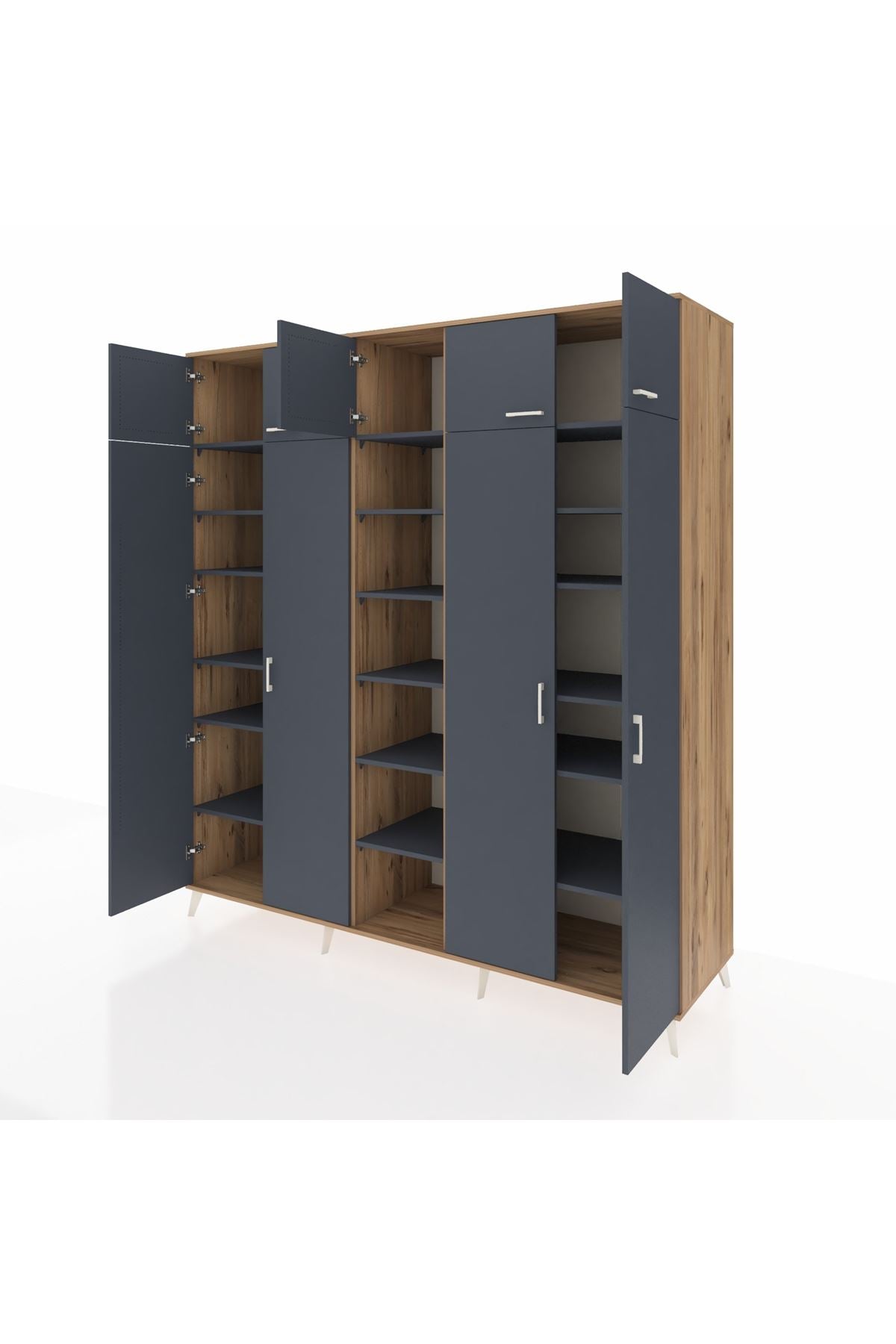 Kronos Dolap 18 Raflı 9 Kapaklı 220x59x243 Çam-Antrasit/Antrasit