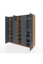 Kronos Dolap 18 Raflı 9 Kapaklı 220x59x243 Çam-Antrasit/Antrasit