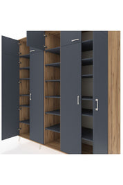 Kronos Dolap 18 Raflı 9 Kapaklı 220x59x243 Çam-Antrasit/Antrasit