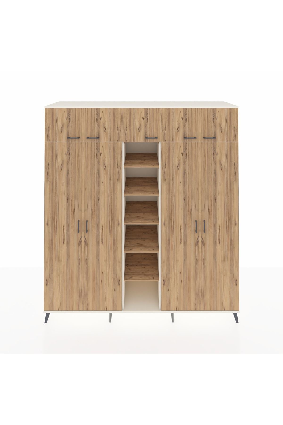 Kronos Dolap 12 Raflı 9 Kapaklı 2 Askılı 220x59x243 Aytaşı-Çam/Çam