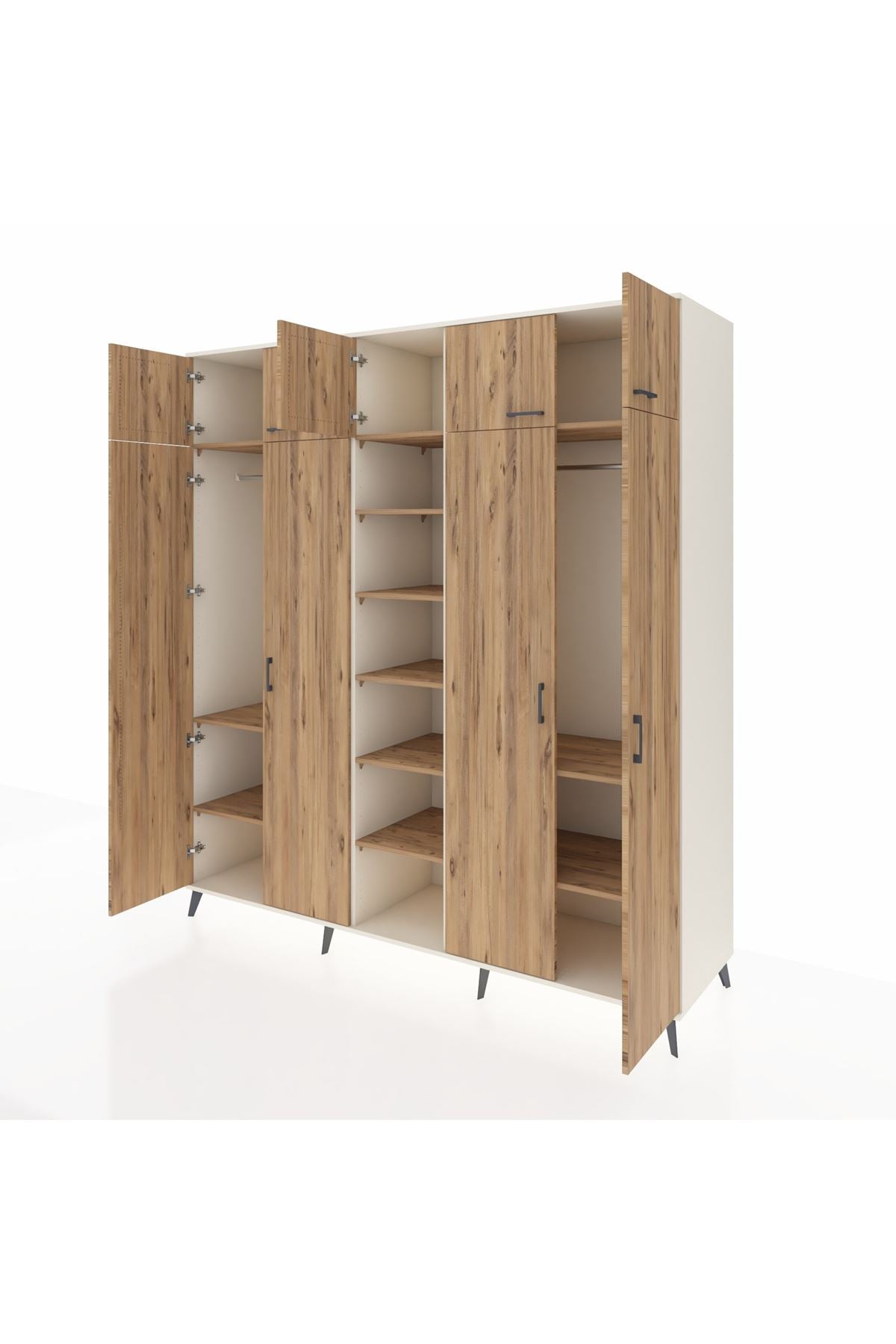 Kronos Dolap 12 Raflı 9 Kapaklı 2 Askılı 220x59x243 Aytaşı-Çam/Çam