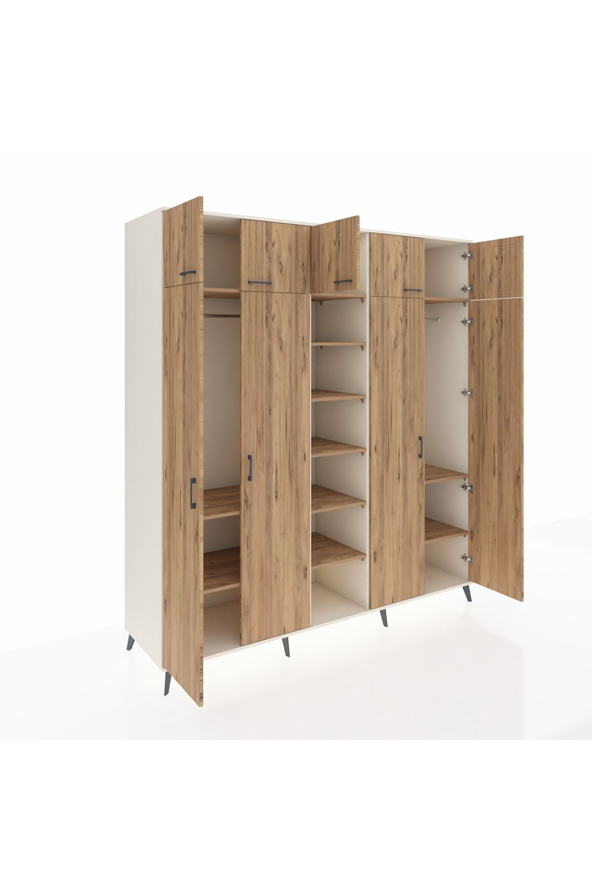 Kronos Dolap 12 Raflı 9 Kapaklı 2 Askılı 220x59x243 Aytaşı-Çam/Çam