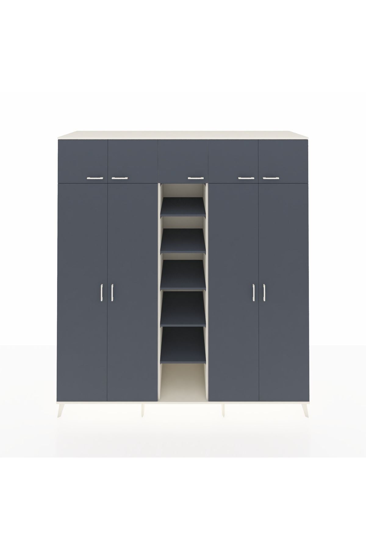 Kronos Dolap 12 Raflı 9 Kapaklı 2 Askılı 220x59x243 Aytaşı-Antrasit/Antrasit