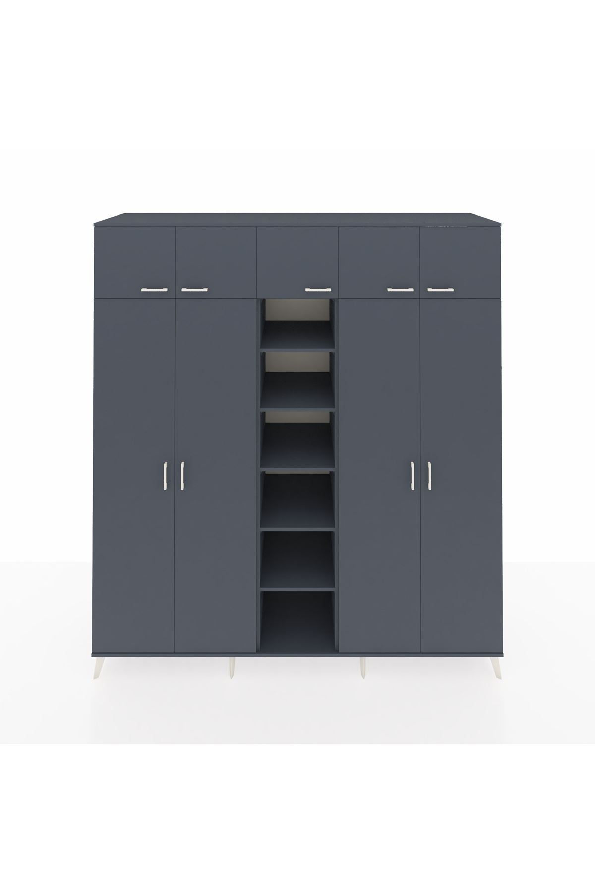 Kronos Dolap 12 Raflı 9 Kapaklı 2 Askılı 220x59x243 Antrasit-Antrasit/Antrasit