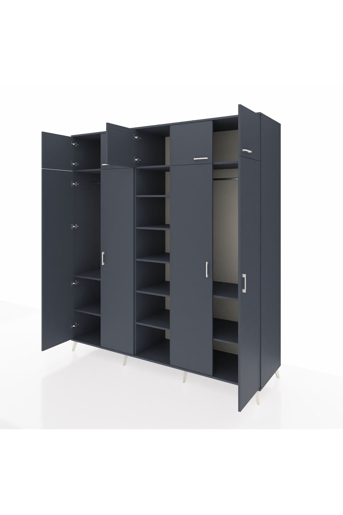 Kronos Dolap 12 Raflı 9 Kapaklı 2 Askılı 220x59x243 Antrasit-Antrasit/Antrasit