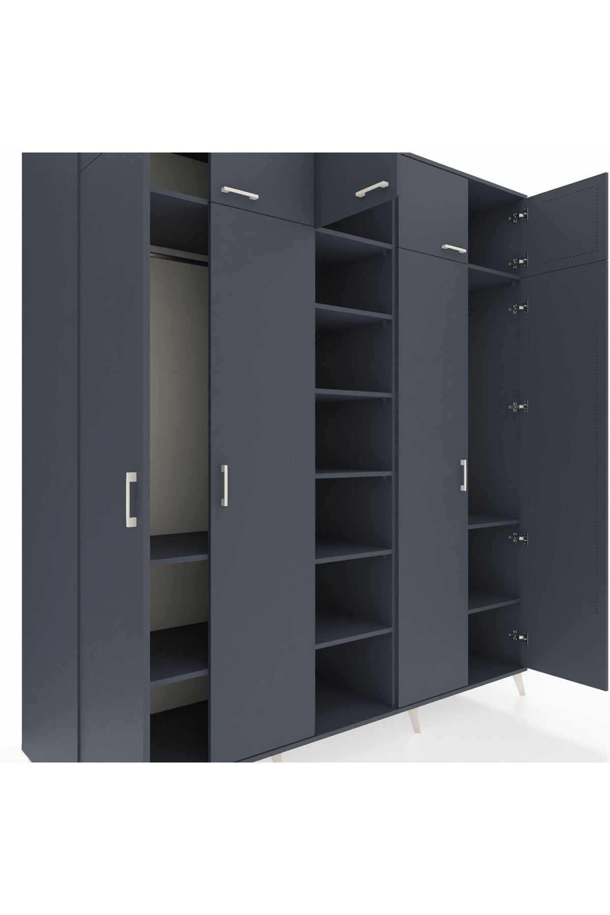 Kronos Dolap 12 Raflı 9 Kapaklı 2 Askılı 220x59x243 Antrasit-Antrasit/Antrasit