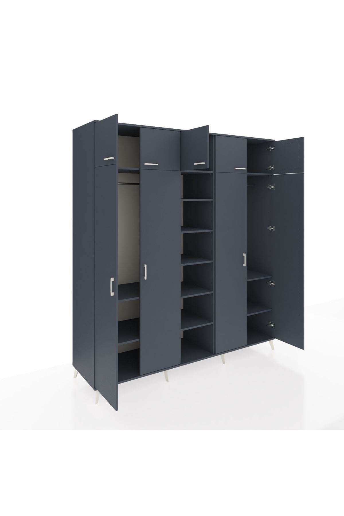 Kronos Dolap 12 Raflı 9 Kapaklı 2 Askılı 220x59x243 Antrasit-Antrasit/Antrasit