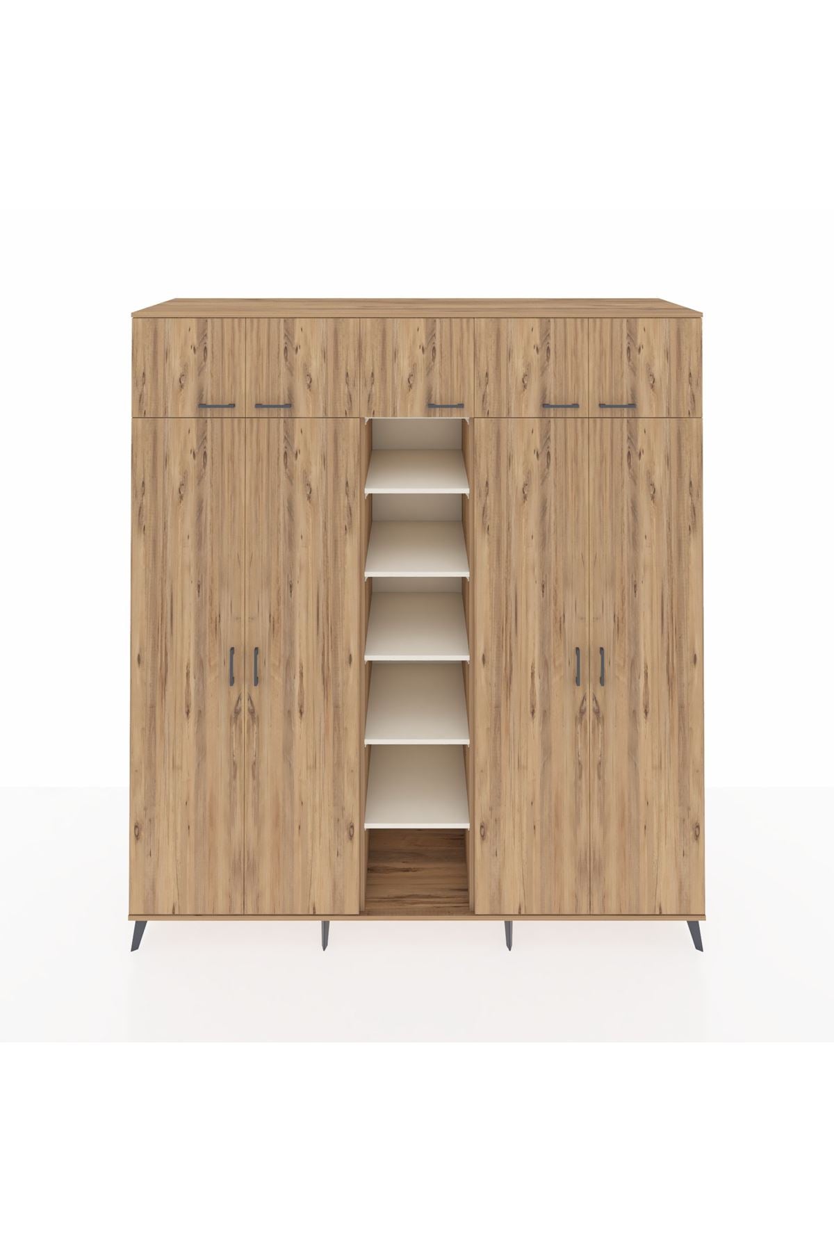 Kronos Dolap 12 Raflı 9 Kapaklı 2 Askılı 220x59x243 Çam-Çam/Aytaşı