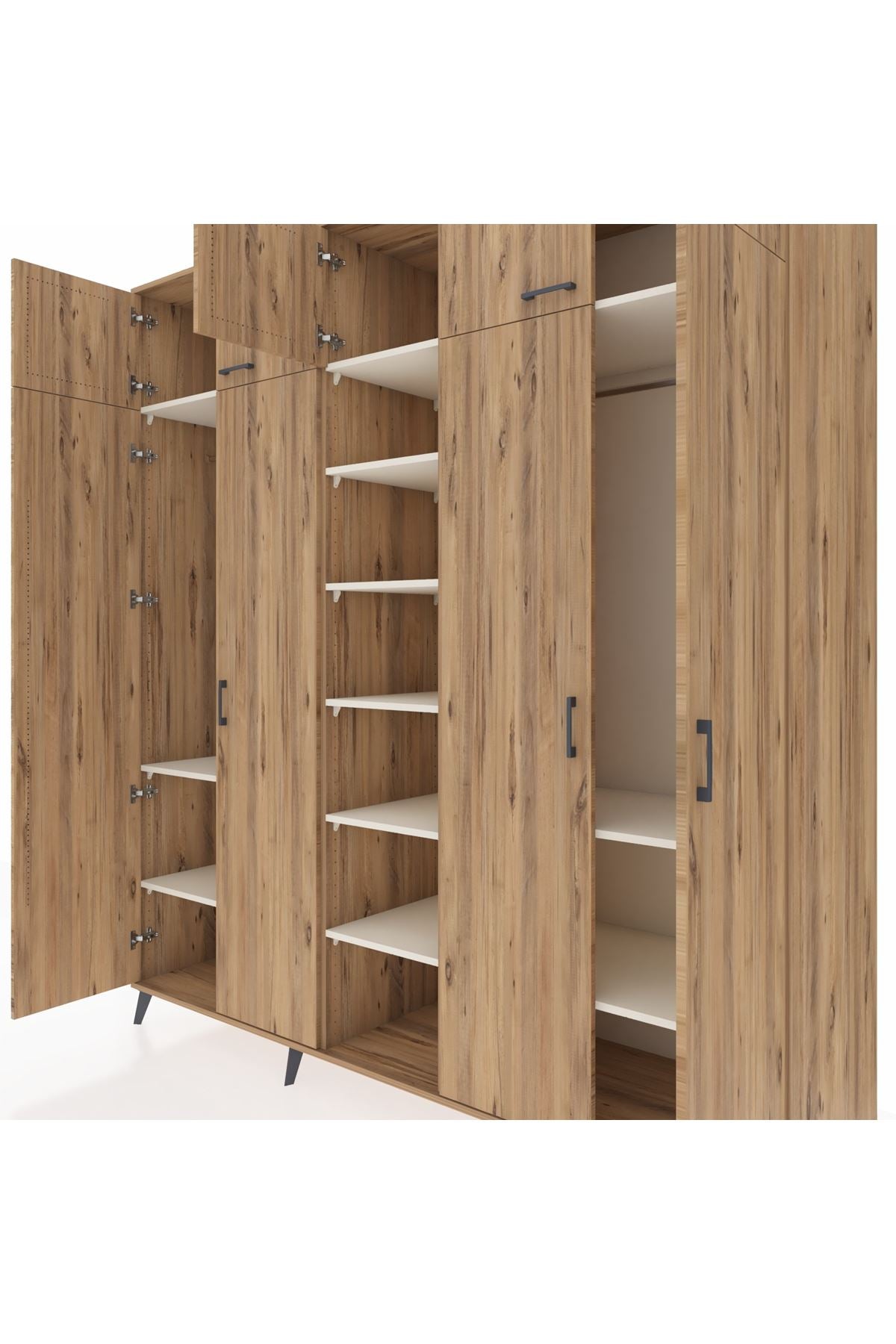 Kronos Dolap 12 Raflı 9 Kapaklı 2 Askılı 220x59x243 Çam-Çam/Aytaşı