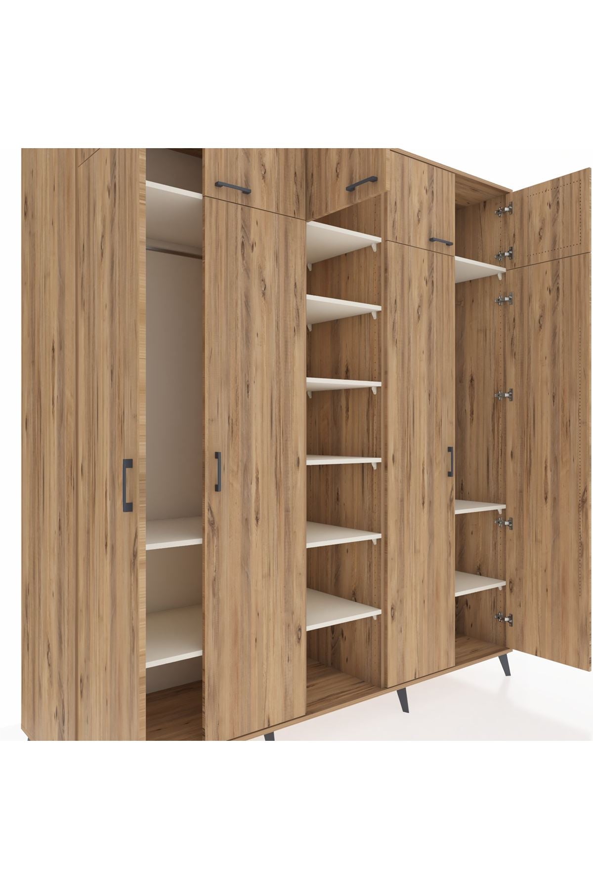 Kronos Dolap 12 Raflı 9 Kapaklı 2 Askılı 220x59x243 Çam-Çam/Aytaşı