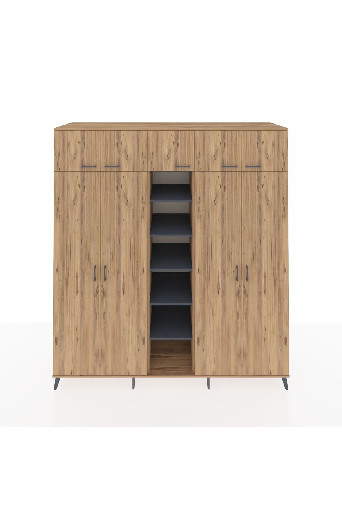 Kronos Dolap 12 Raflı 9 Kapaklı 2 Askılı 220x59x243 Çam-Çam/Antrasit