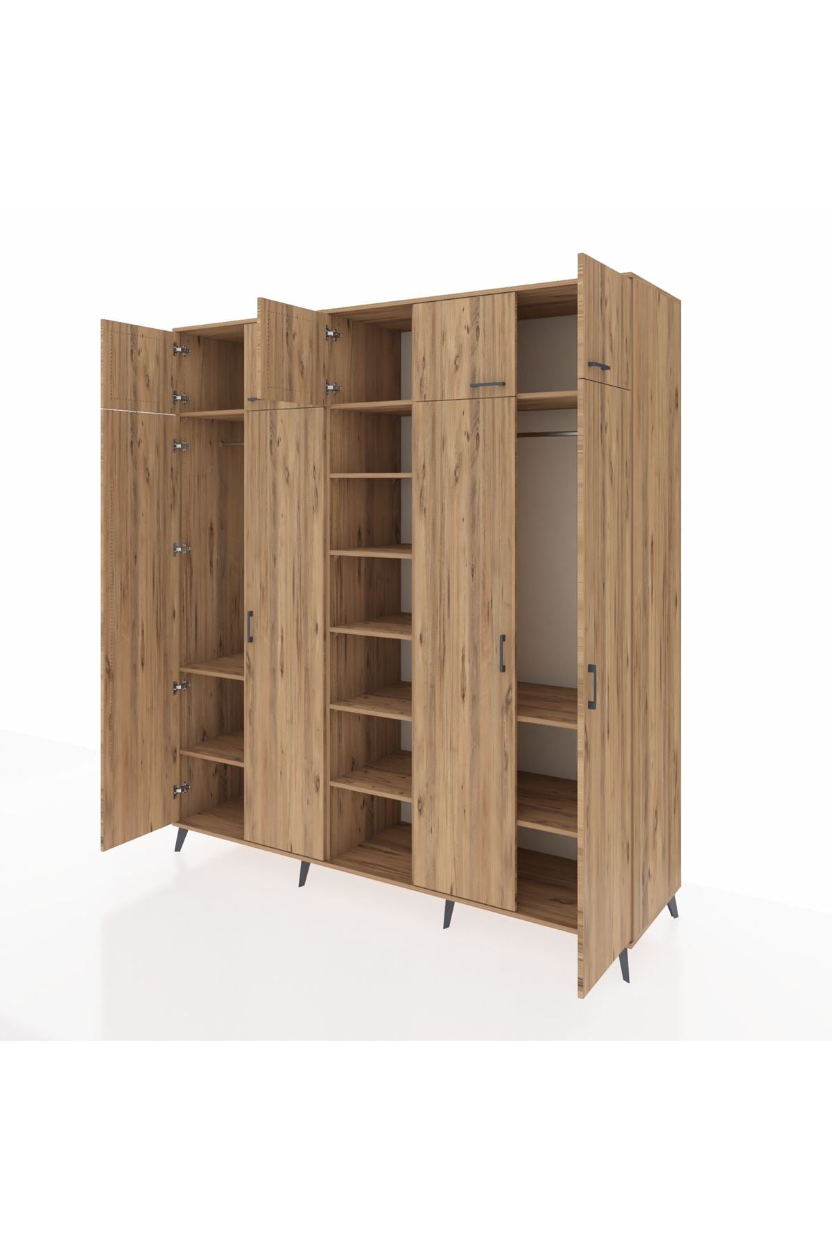 Kronos Dolap 12 Raflı 9 Kapaklı 2 Askılı 220x59x243 Çam-Çam/Çam