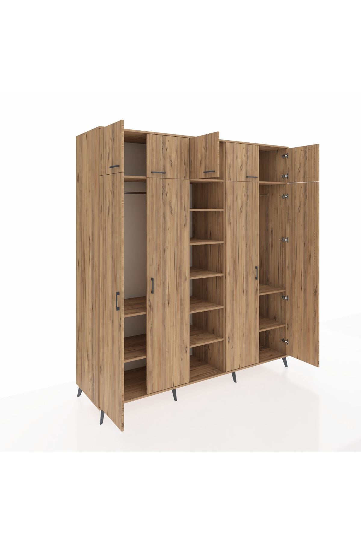 Kronos Dolap 12 Raflı 9 Kapaklı 2 Askılı 220x59x243 Çam-Çam/Çam