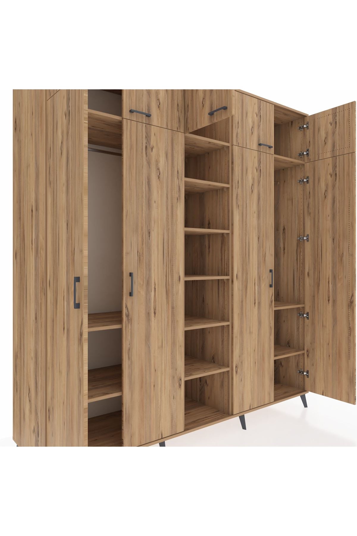 Kronos Dolap 12 Raflı 9 Kapaklı 2 Askılı 220x59x243 Çam-Çam/Çam