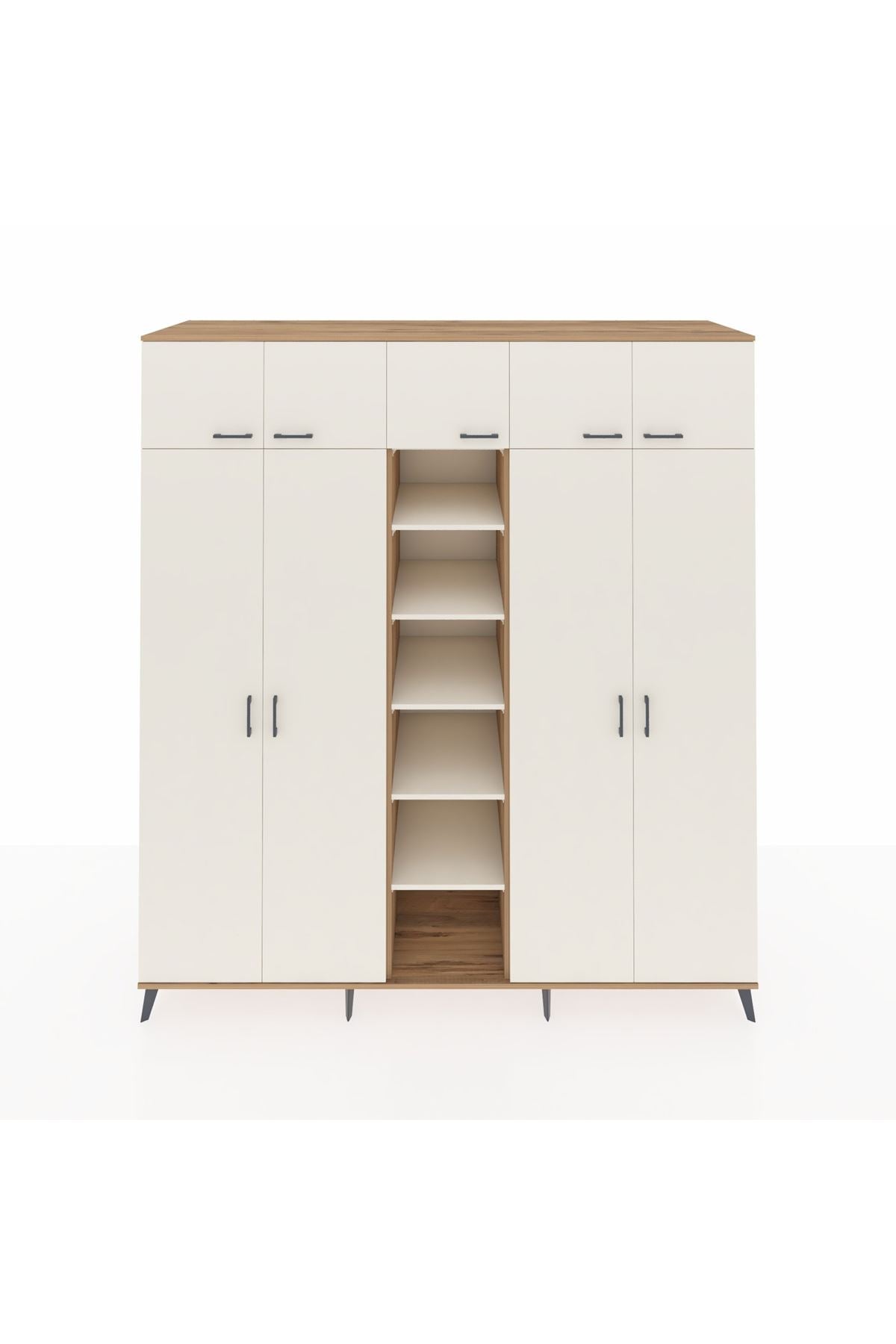 Kronos Dolap 12 Raflı 9 Kapaklı 2 Askılı 220x59x243 Çam-Aytaşı/Aytaşı