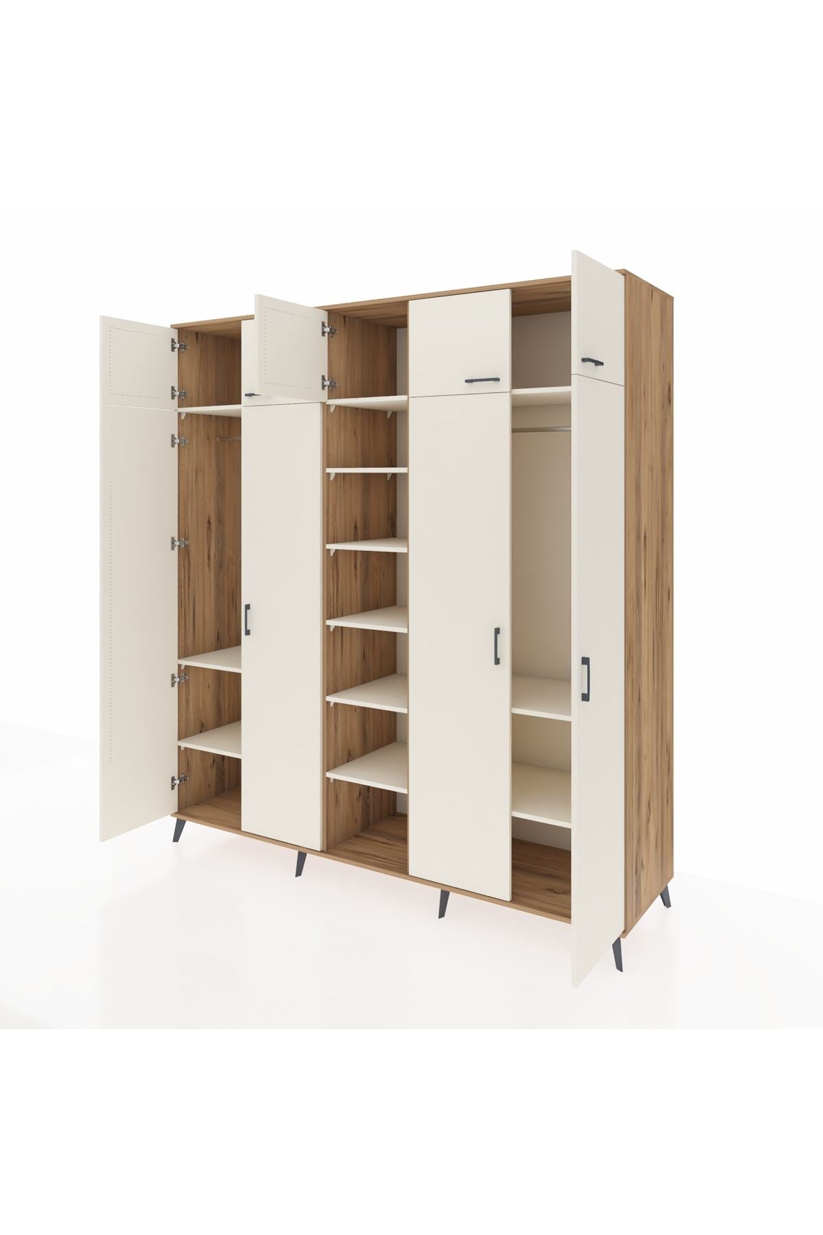 Kronos Dolap 12 Raflı 9 Kapaklı 2 Askılı 220x59x243 Çam-Aytaşı/Aytaşı