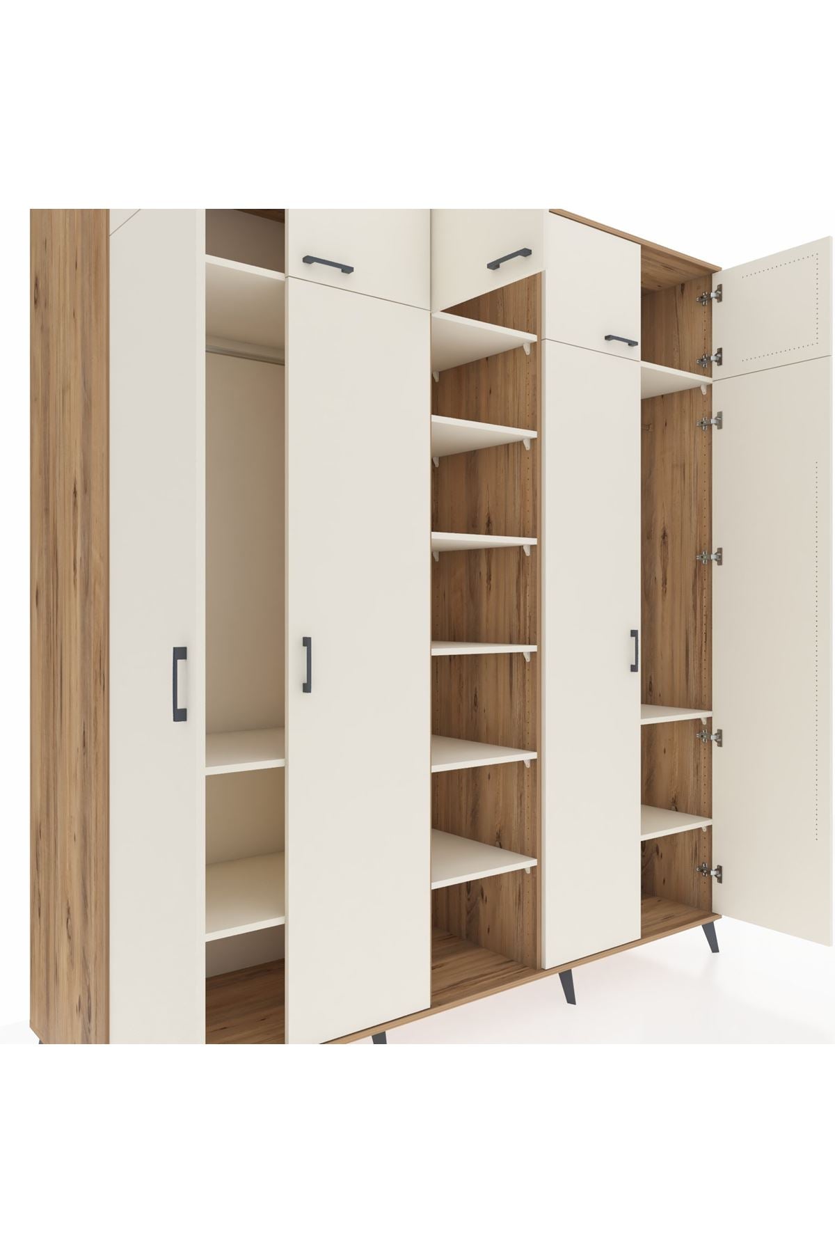 Kronos Dolap 12 Raflı 9 Kapaklı 2 Askılı 220x59x243 Çam-Aytaşı/Aytaşı