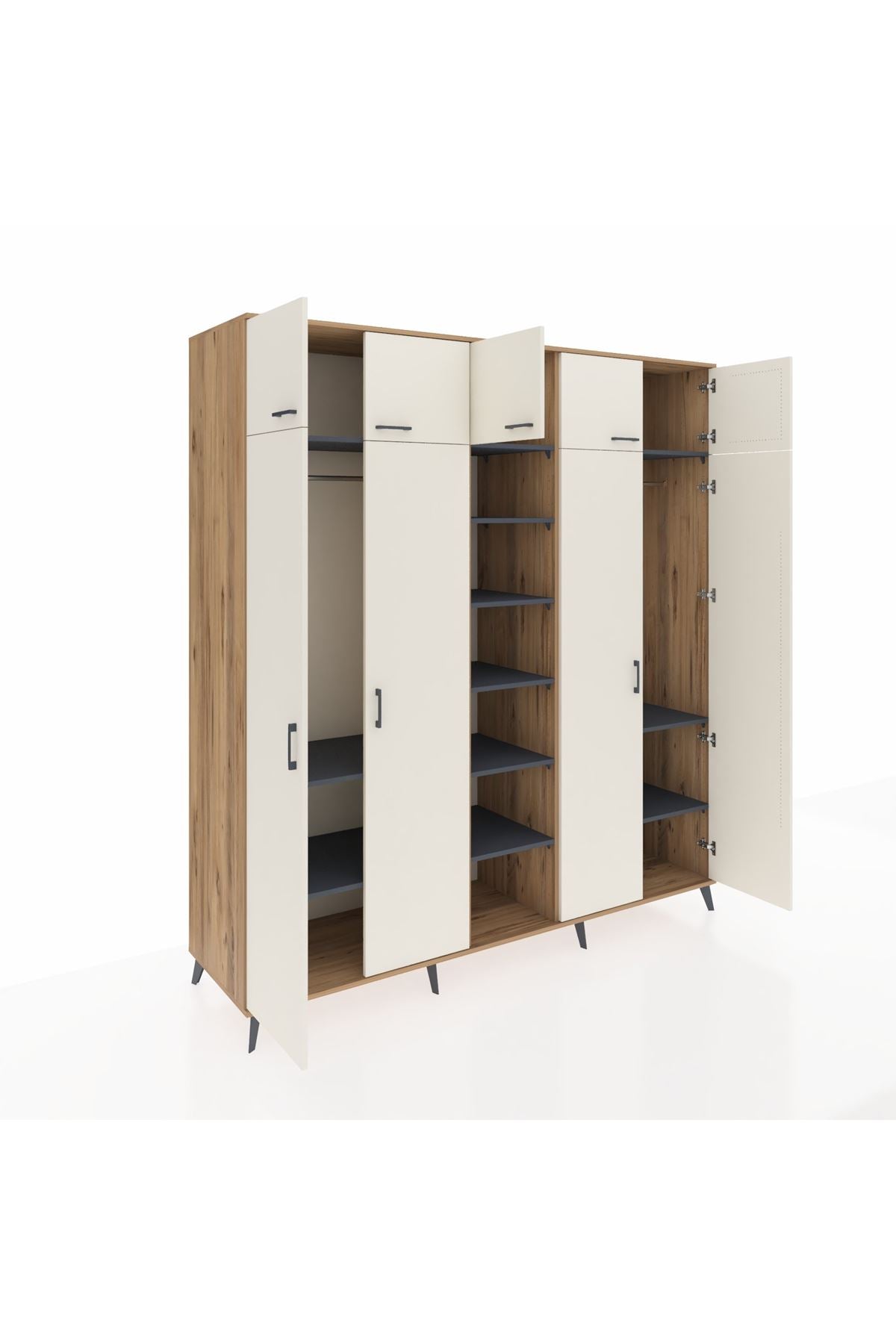 Kronos Dolap 12 Raflı 9 Kapaklı 2 Askılı 220x59x243 Çam-Aytaşı/Antrasit