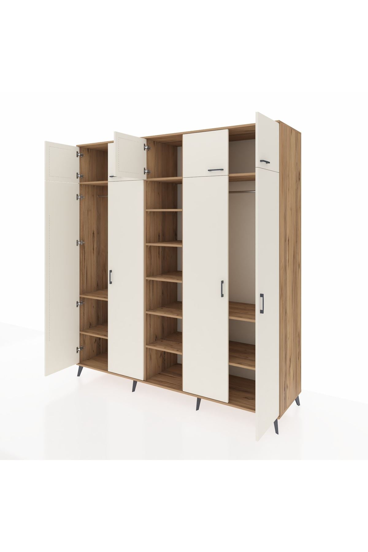 Kronos Dolap 12 Raflı 9 Kapaklı 2 Askılı 220x59x243 Çam-Aytaşı/Çam