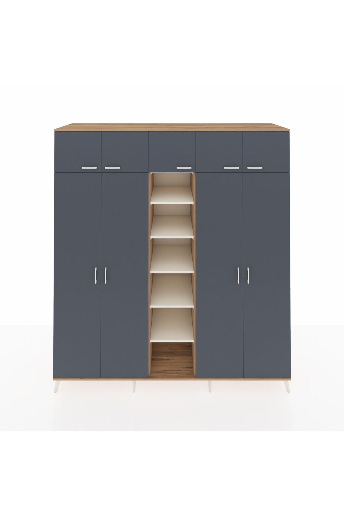 Kronos Dolap 12 Raflı 9 Kapaklı 2 Askılı 220x59x243 Çam-Antrasit/Aytaşı