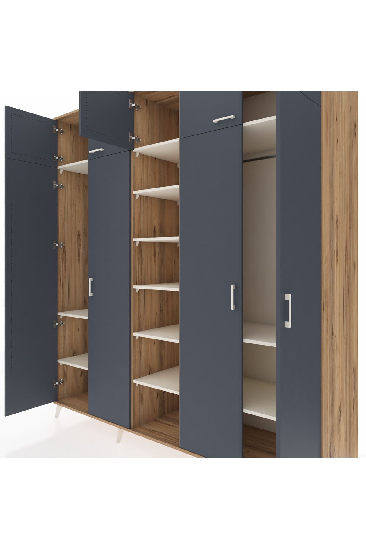 Kronos Dolap 12 Raflı 9 Kapaklı 2 Askılı 220x59x243 Çam-Antrasit/Aytaşı