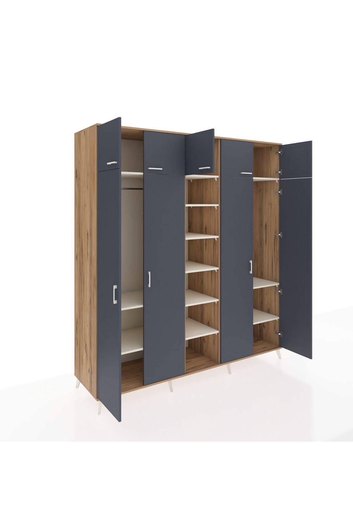 Kronos Dolap 12 Raflı 9 Kapaklı 2 Askılı 220x59x243 Çam-Antrasit/Aytaşı