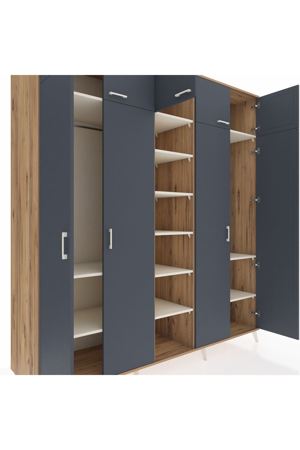 Kronos Dolap 12 Raflı 9 Kapaklı 2 Askılı 220x59x243 Çam-Antrasit/Aytaşı