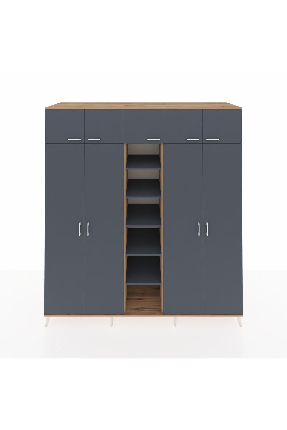 Kronos Dolap 12 Raflı 9 Kapaklı 2 Askılı 220x59x243 Çam-Antrasit/Antrasit