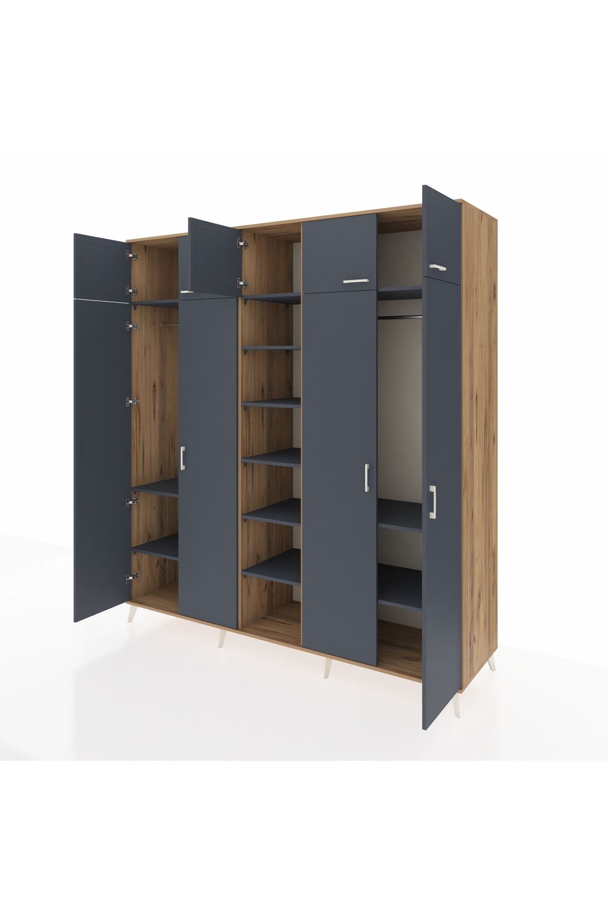 Kronos Dolap 12 Raflı 9 Kapaklı 2 Askılı 220x59x243 Çam-Antrasit/Antrasit