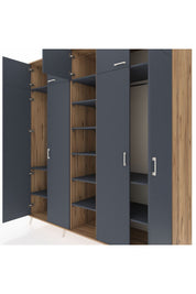 Kronos Dolap 12 Raflı 9 Kapaklı 2 Askılı 220x59x243 Çam-Antrasit/Antrasit
