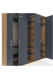 Kronos Dolap 12 Raflı 9 Kapaklı 2 Askılı 220x59x243 Çam-Antrasit/Antrasit