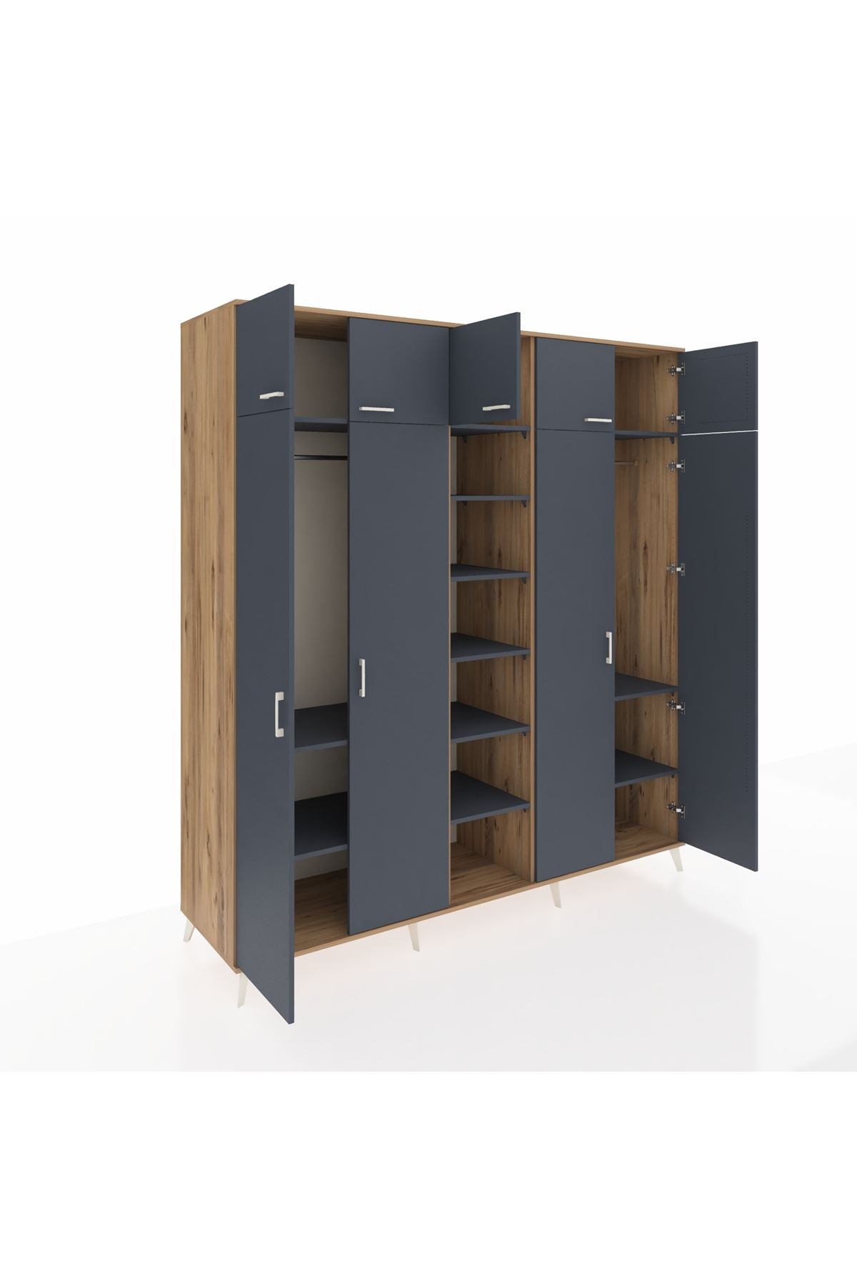 Kronos Dolap 12 Raflı 9 Kapaklı 2 Askılı 220x59x243 Çam-Antrasit/Antrasit