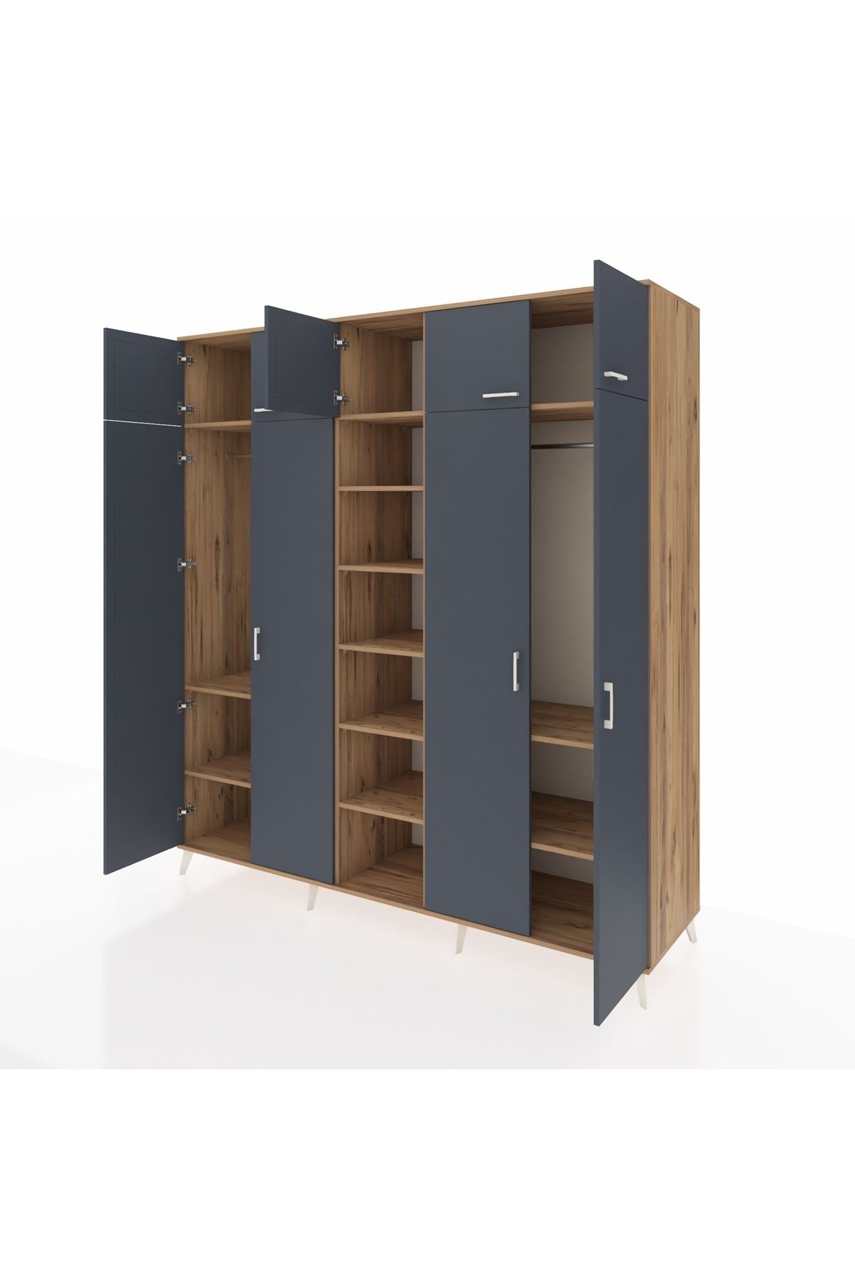 Kronos Dolap 12 Raflı 9 Kapaklı 2 Askılı 220x59x243 Çam-Antrasit/Çam