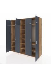 Kronos Dolap 12 Raflı 9 Kapaklı 2 Askılı 220x59x243 Çam-Antrasit/Çam