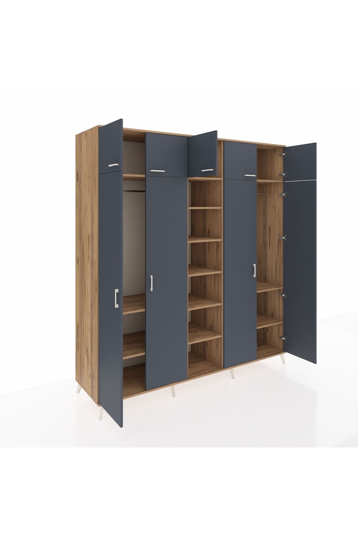 Kronos Dolap 12 Raflı 9 Kapaklı 2 Askılı 220x59x243 Çam-Antrasit/Çam