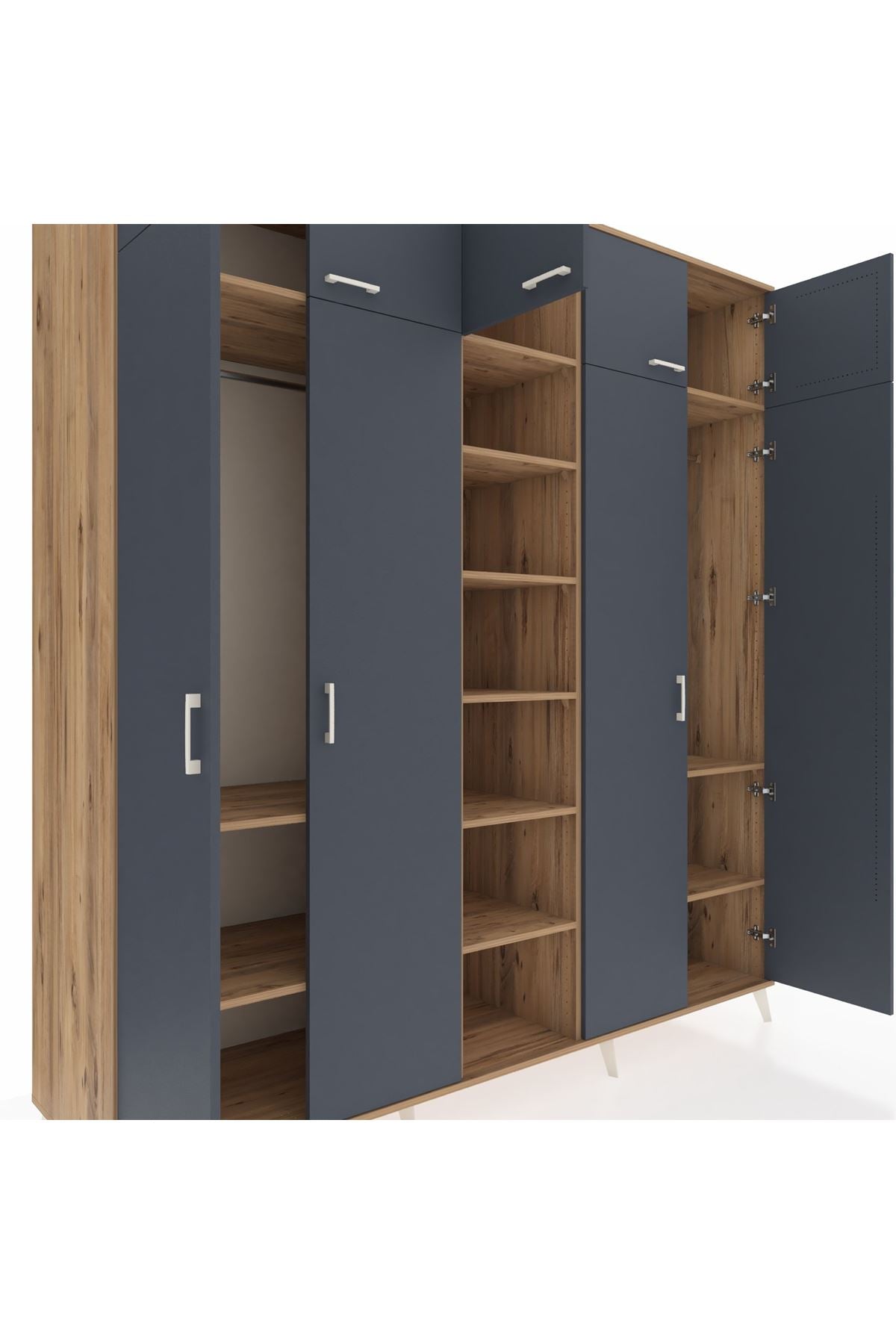 Kronos Dolap 12 Raflı 9 Kapaklı 2 Askılı 220x59x243 Çam-Antrasit/Çam