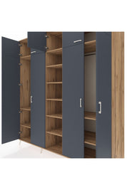 Kronos Dolap 12 Raflı 9 Kapaklı 2 Askılı 220x59x243 Çam-Antrasit/Çam