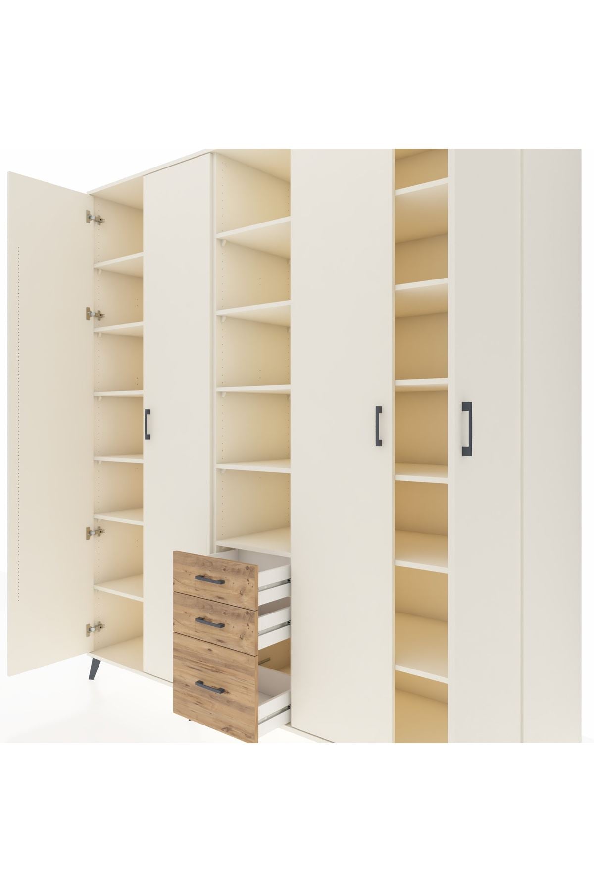 Kronos Dolap 17 Raflı 3 Çekmeceli 4 Kapaklı 220x59x243 Aytaşı-Aytaşı/Çam