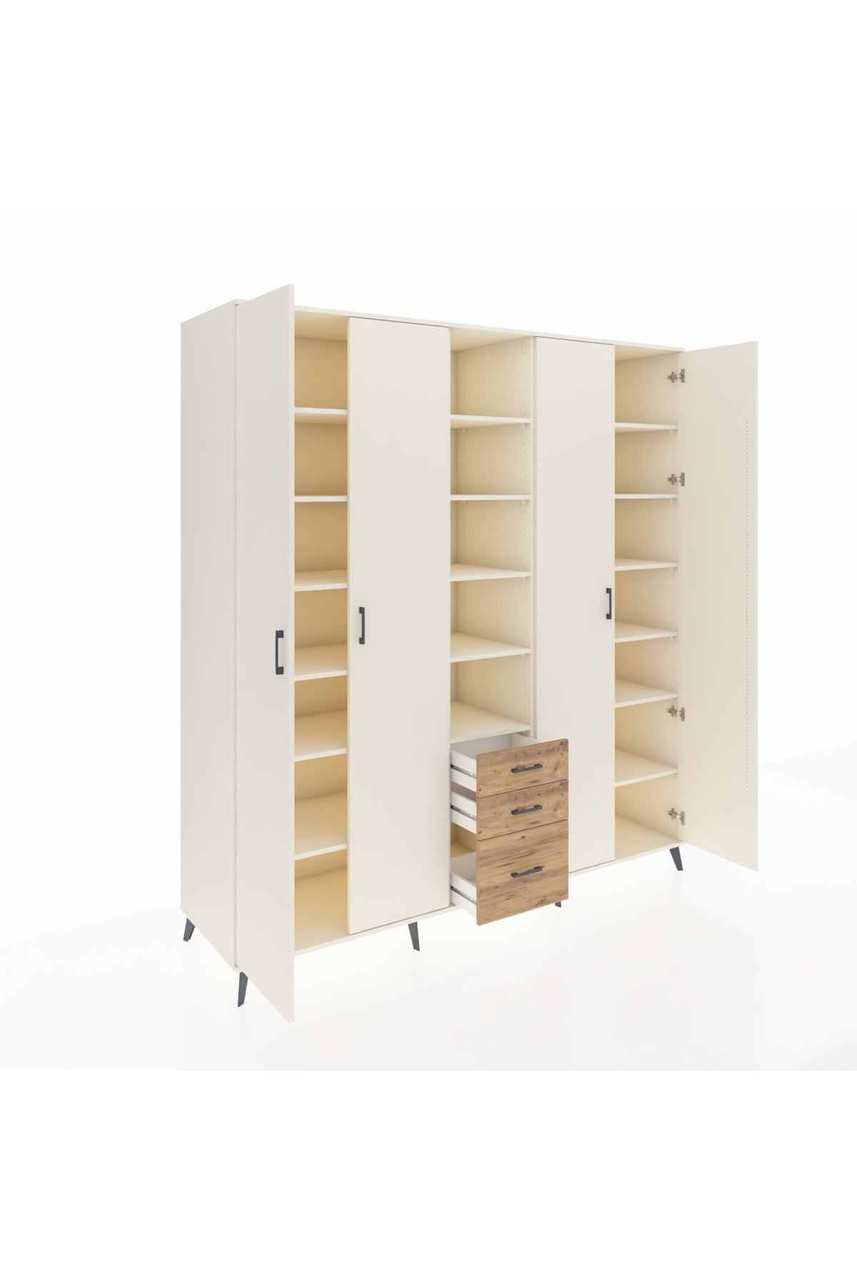 Kronos Dolap 17 Raflı 3 Çekmeceli 4 Kapaklı 220x59x243 Aytaşı-Aytaşı/Çam