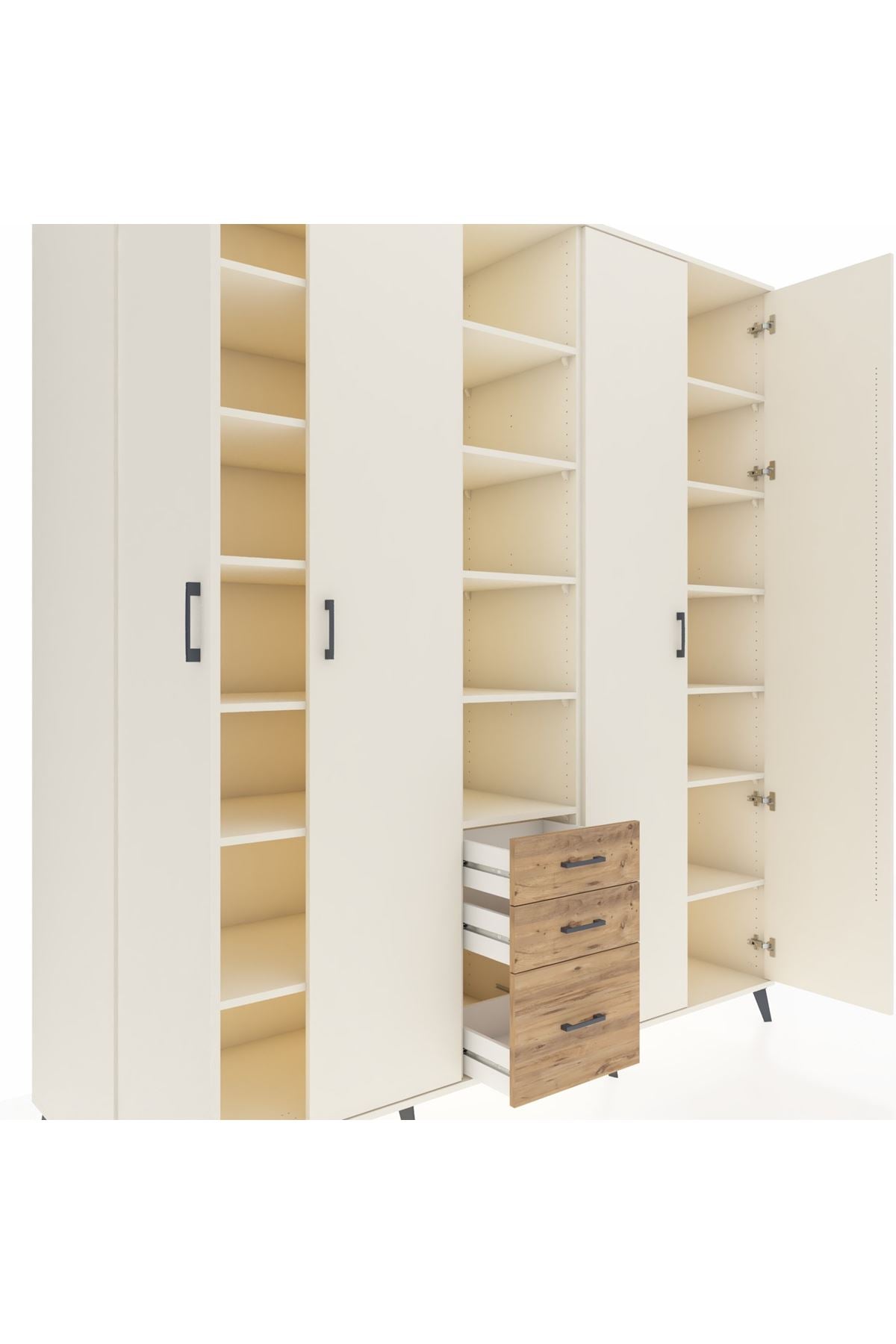 Kronos Dolap 17 Raflı 3 Çekmeceli 4 Kapaklı 220x59x243 Aytaşı-Aytaşı/Çam