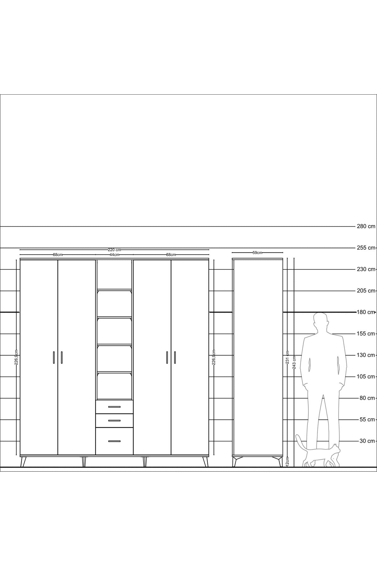 Kronos Dolap 17 Raflı 3 Çekmeceli 4 Kapaklı 220x59x243 - S784M017V18C