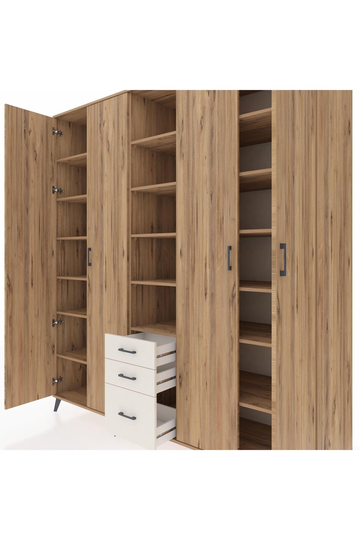 Kronos Dolap 17 Raflı 3 Çekmeceli 4 Kapaklı 220x59x243 Çam-Çam/Aytaşı